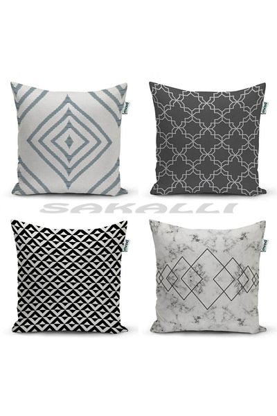 Sakallı Bearded Home 4-Piece Combination 3D Printed Decorative Throw Pillow Cover
