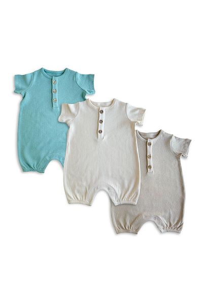 Stork Rito Unisex Ribbed 3-Piece Baby Rompers