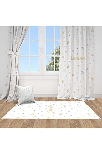 Bebemotto Altın Yıldızlar, Ithal Kumaş, Beyaz, Gold, Mavi Çocuk Ve Bebek Odas...