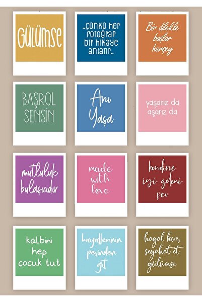 Pankart Evi 12'li Motivasyon Temalı Dekoratif Pola Kart Seti
