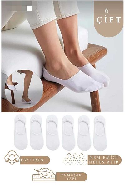 COTAS Set of 6 Men's and Women's Plain Patterned Cotton Anti-Sweat Ballerina Socks