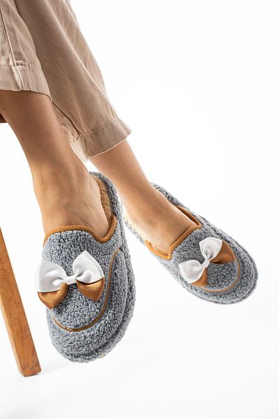 Moda Devrin Winter Gray Bow Tie Women's Slippers