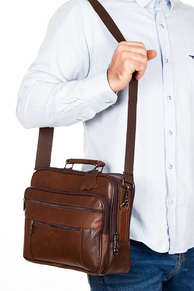 Newish Polo حقيبة كبيرة الحجم للرجال من الجلد الطبيعي بحزام لليد والكتف مع حافظة