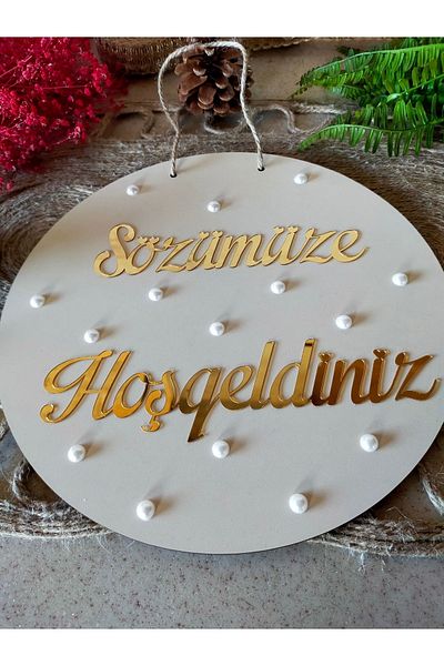 fabrikahşap Welcome Written Door with Pearls - Special Day for Wedding and Engagement