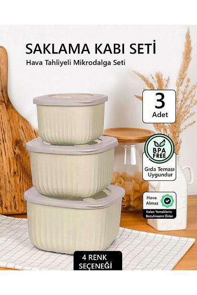 FİTHOME Set of 3 Silicone Lid Airtight Microwave and Freezer Storage Containers