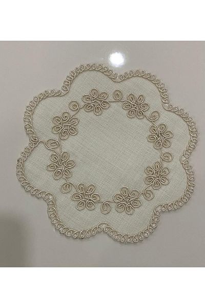 İNCİ ÇEYİZ 6 Pieces Linen Fabric Embroidered Coffee Side Serving Napkin & Coasters