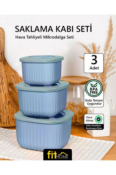FİTHOME Set of 3 Silicone Lid Airtight Microwave and Freezer Storage Containers