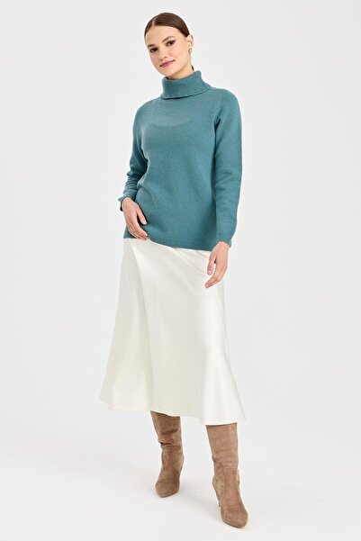 Desen Triko Women's Full Turtleneck Classic Wool Sweater M.Green