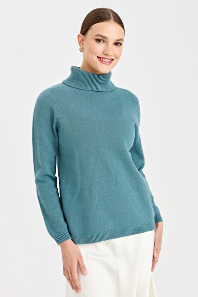 Desen Triko Women's Full Turtleneck Classic Wool Sweater M.Green