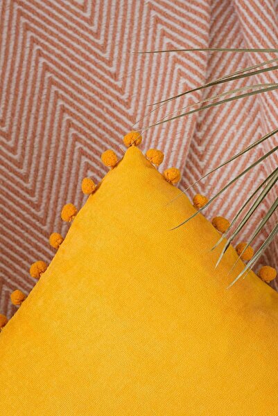 ÖZENEV Yellow Pompom Throw Pillow Cover with Color and Size Options Decorative Plain Simple Punch Panoroma