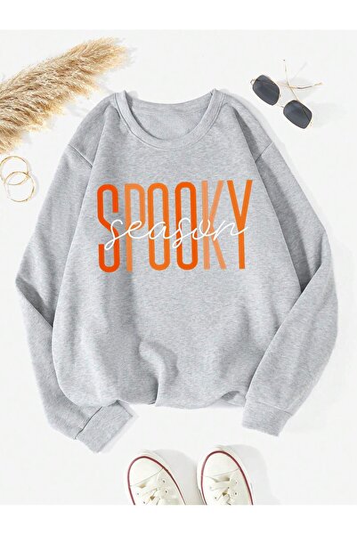 coolart Χειμερινό Φούτερ για την Εποχή των Φαντασμάτων - Γκρι Oversize με λαι...