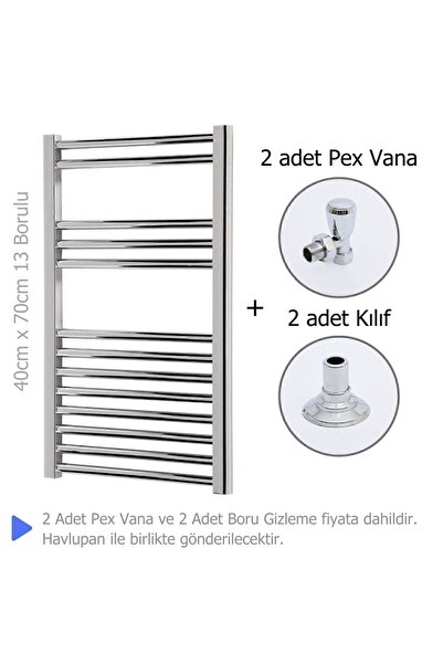AEON Krom Kaplama Çelik Havlupan (40X70 13 BORULU) 2 Adet Pex Köşe Vana 2 Ade...