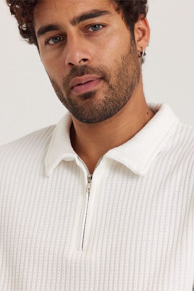 MADZEYMODA Ανδρικό φούτερ New Season White - Μισό φερμουάρ, Mz32024