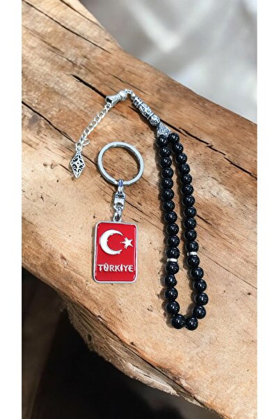 Ayver Gift Glass Model Rosary and Turkish Flag Keychain Set of 33