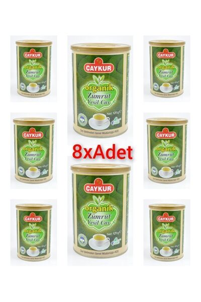 Çaykur شاي أخضر زمردي عضوي - 8 قطع، 125 جرام، علبة اسطوانة