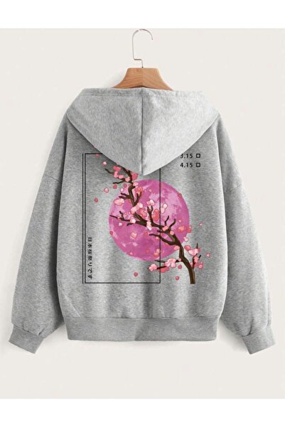 Genel Markalar Unisex Pink Moon Sırt Baskılı Fermuarlı Hırka