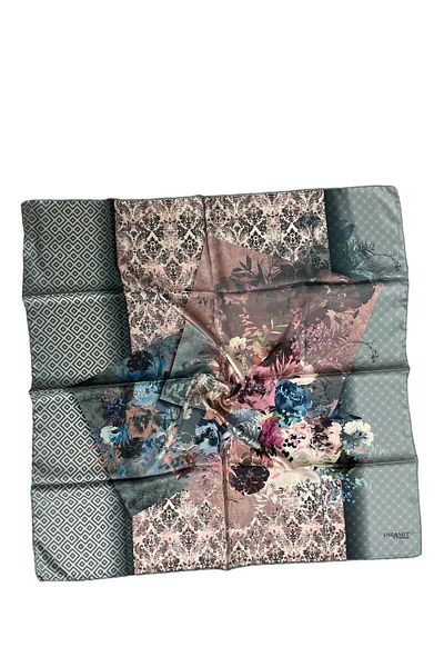 PİRAMİT Imprimare digitală piramidală 90cm X 90cm Eșarfă verde petrol cu ​​model de flori ES-37