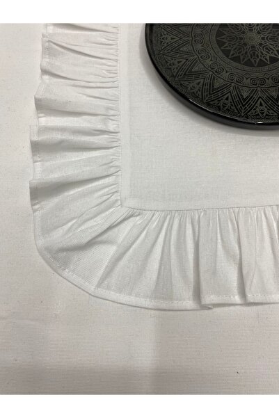 LILYUM 100% Cotton White Raw Linen Frilly 4-Piece Placemat Rectangular 35X45 cm