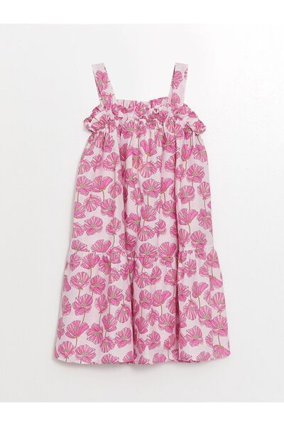 LC Waikiki Sukienka dziewczęca Lcw z kwadratowym kołnierzykiem i kwiatowym wz...