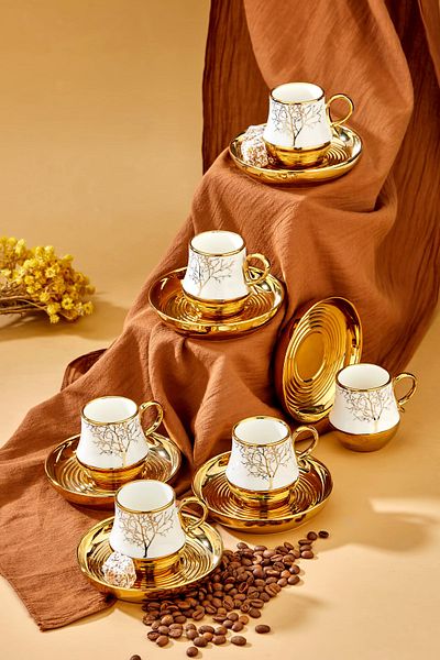 Vadi Autumn 6 Person Porcelain Patterned Coffee Cup Set