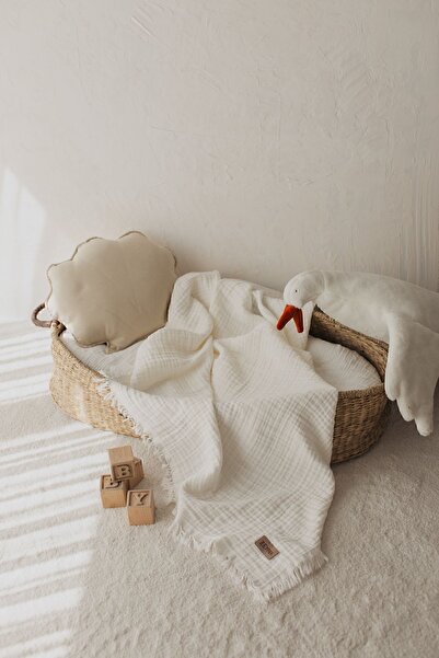 ZEYPBA Ekru %100 Pamuk 4 Katlı Müslin Bebek Battaniye 110x110cm