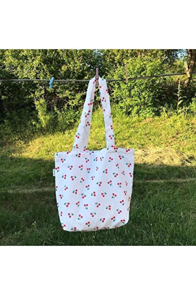 Sumicorn Design Kiraz Desenli Çevre Dostu Bez Çanta,keten Kol Ve Omuz Çantası...