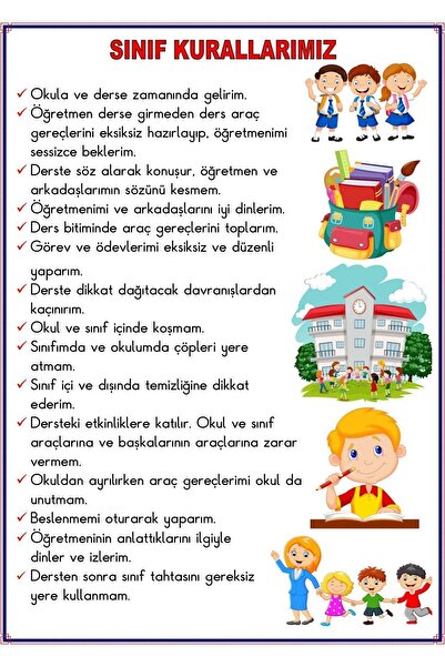 Genel Markalar Sınıf Kuralları Afişi 50x70 cm, Vinil Branda, Okul Dekoru