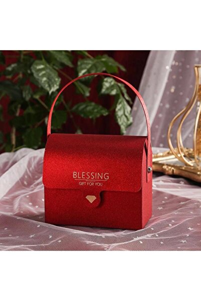 Kutumania Kırmızı Simli Blessing Gift For You Yazılı Çanta Şeklinde Düğün,niş...