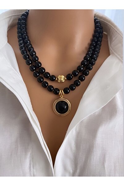 TARZ-I TAKI Kadın Siyah Doğaltaş Çoklu Kolye