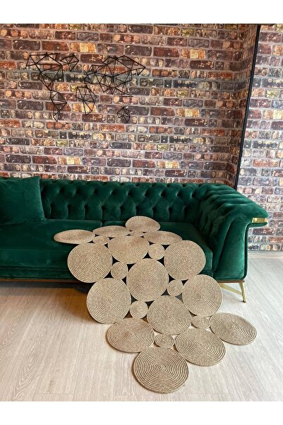 TurQhouse Dekoratif Jüt Hasır El Örgüsü Halı Kilim Dikdörtgen-kahverengi