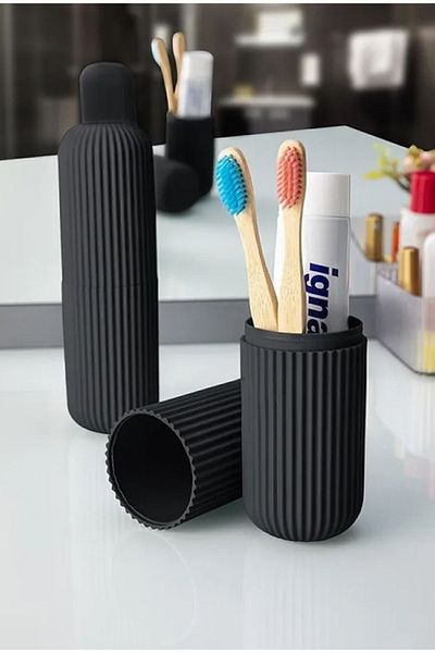 Lova Black Toothbrush and Paste - Travel Storage Container, Multi-Purpose Organizer