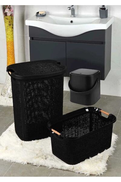 Arbu Home 3'lü Set Çamaşır Sepeti Ve Çöp Kovası