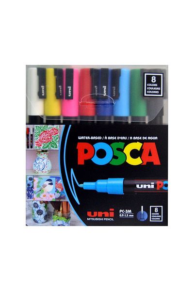 Uni 0.9-1.3mm Professional Posca Marker - 8 Pack Primary Colors