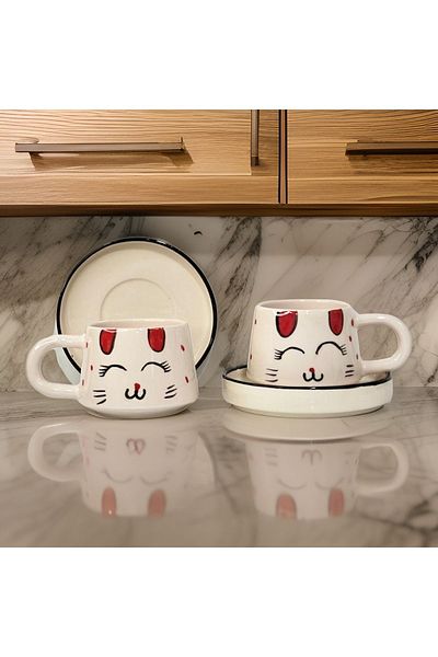 İlbay Çini Takı Plate red eared cat two pieces
