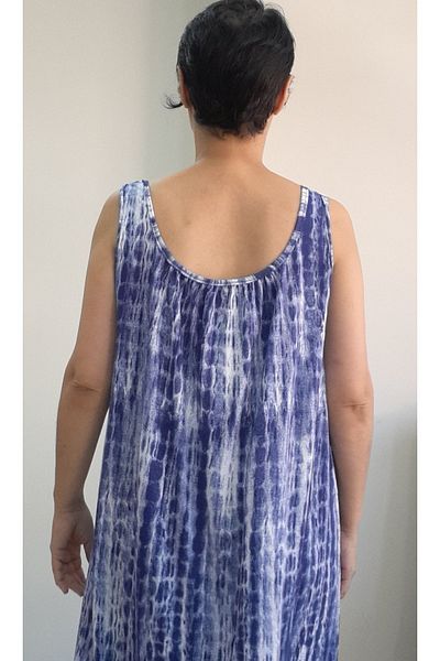 Mertcan Butik Saks Blue Patterned - Viscose Combed Cotton, Drawstring Thick Strap T-Shirt