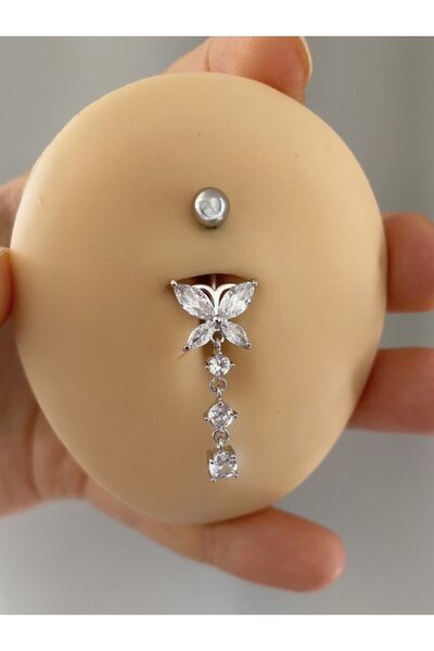 Arescollection ZİRKON TAŞLI SALLANTILI KELEBEK MODEL GÖBEK PİERCİNGİ