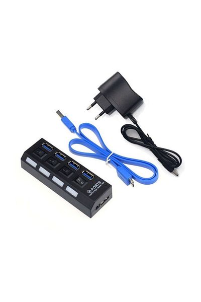 Kuvars Usb 3.0 Multiplexer Hub 4 Port Adapter with On/off Switch