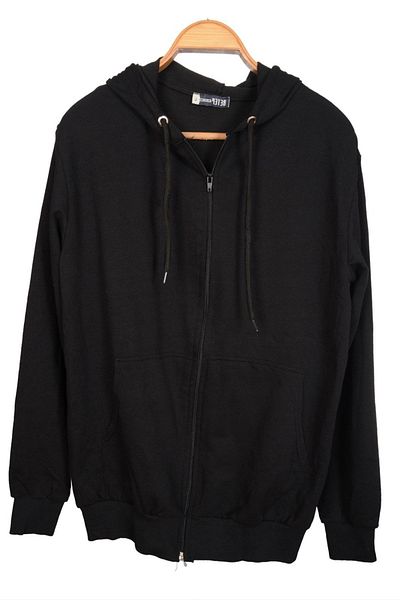 MODA Unisex με κουκούλα με φερμουάρ τσέπη Λεπτή χτενισμένη βαμβακερή γκρι βασική ζακέτα