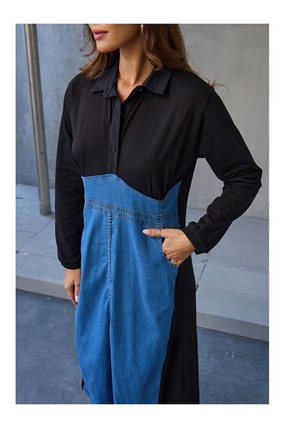 Elif Özbey Butik Μαύρο Jean Φόρεμα με γιακά πουκαμίσου