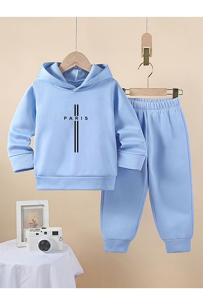 Let's Wear Set hanorac și pantaloni de trening premium pentru băieți - imprimeu Paris