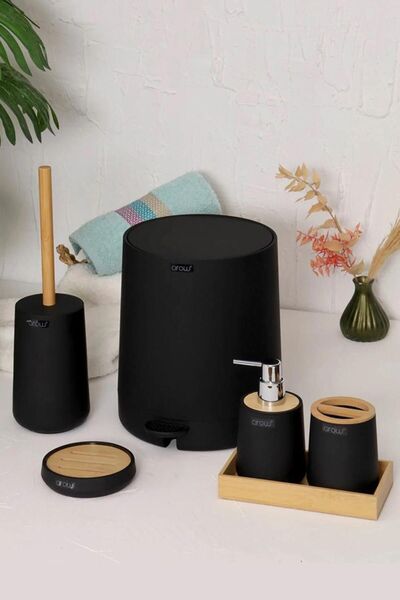 AROW Bambulu Alessia Akrilik 6 Parça Siyah Banyo Seti