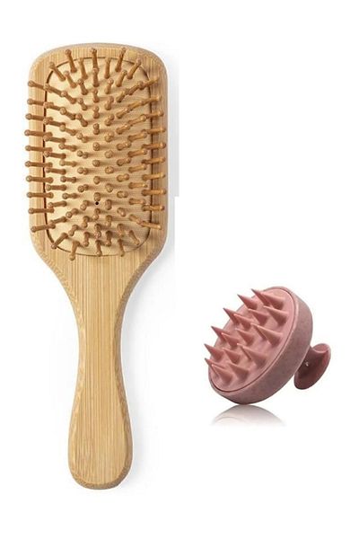 Keyfi Sepet Natural Bamboo Toothed Hair Brush And Silicone Hair Massage Comb