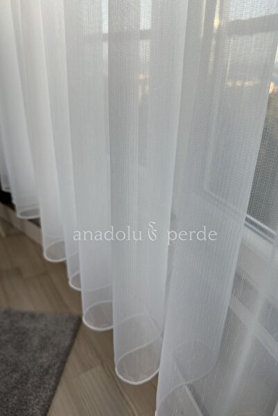 GLOMAR Κουρτίνα από τούλι μπαμπού 1/3 συμπίεσης για σαλόνι και δωμάτιο Ecru - Βαρύ γραμματόσημο και μολύβδινη φούστα