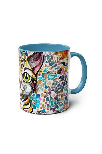 DUBLEMETRE Cat Patterned Colorful Printed Mug
