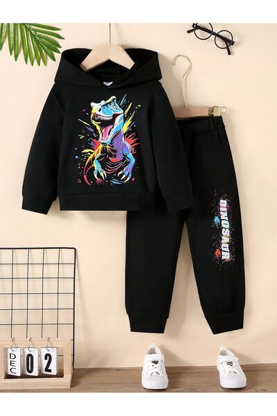 MODAVİBE Set de trening pentru copii cu imprimeu cu glugă - Îmbrăcăminte spor...