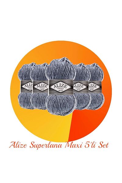 Alize Superlana Maxi Σετ 5 χοντρό νήμα πλεξίματος χεριών 806 Jaspe Blue