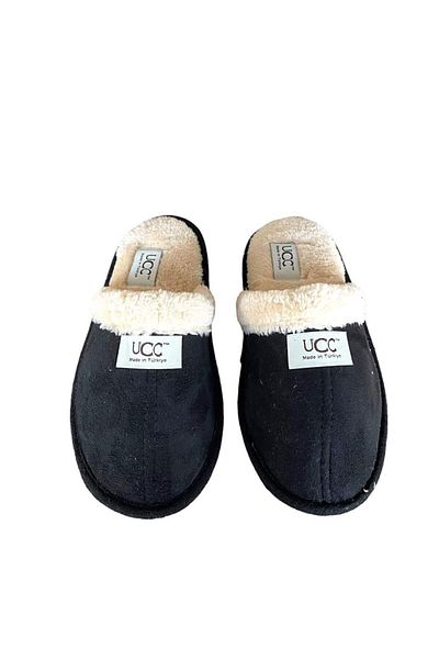 Liger Unisex Λούτρινες Παντόφλες Σπιτιού ΜΑΥΡΕΣ