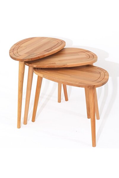 Fawdecor Sweet Naturel Masif Doğal Tekli, 2'li, 3'lü Zigon Sehpa Set, Modern ...