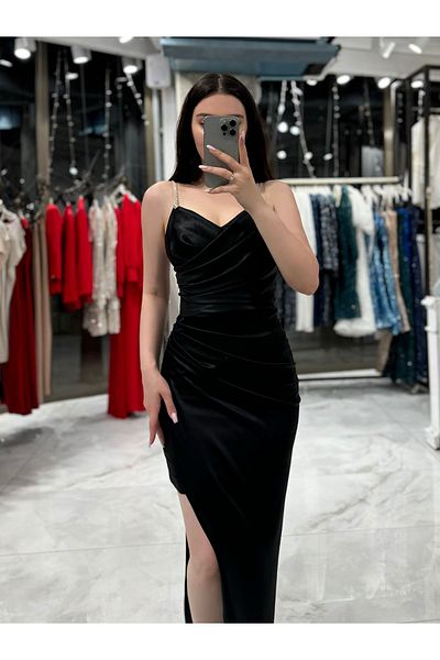 missswans Μαύρο Μίνι Φόρεμα Lamedore - Με Μαντήλι και Πέτρινο Κρεμαστό