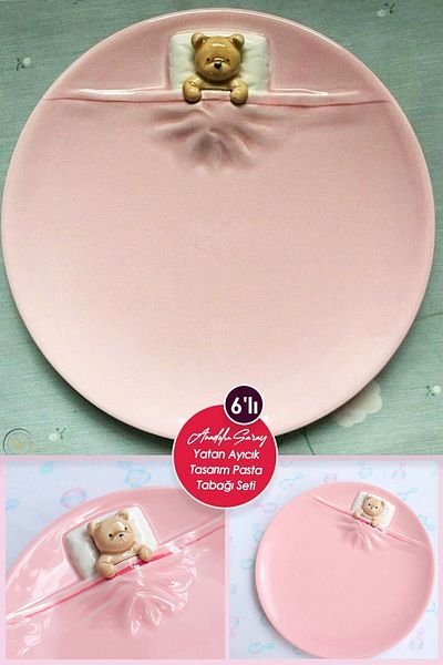 Anadolu Saray 19cm Ceramic Lying Bear Shaped Handmade Cake Plate - Set of 6 Dessert Breakfast